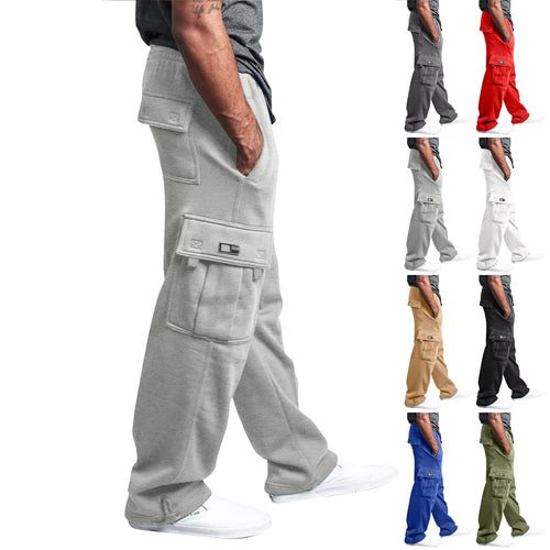Cargo Sweatpants for Men Oversized Wide Leg Sweatpants Comfy Drawstring Elastic Waist Cotton Straight Leg Joggers Cargo Sweat Pants Baggy Stretch Tactical Pants Outdoor Multi Pockets Hiking Pants